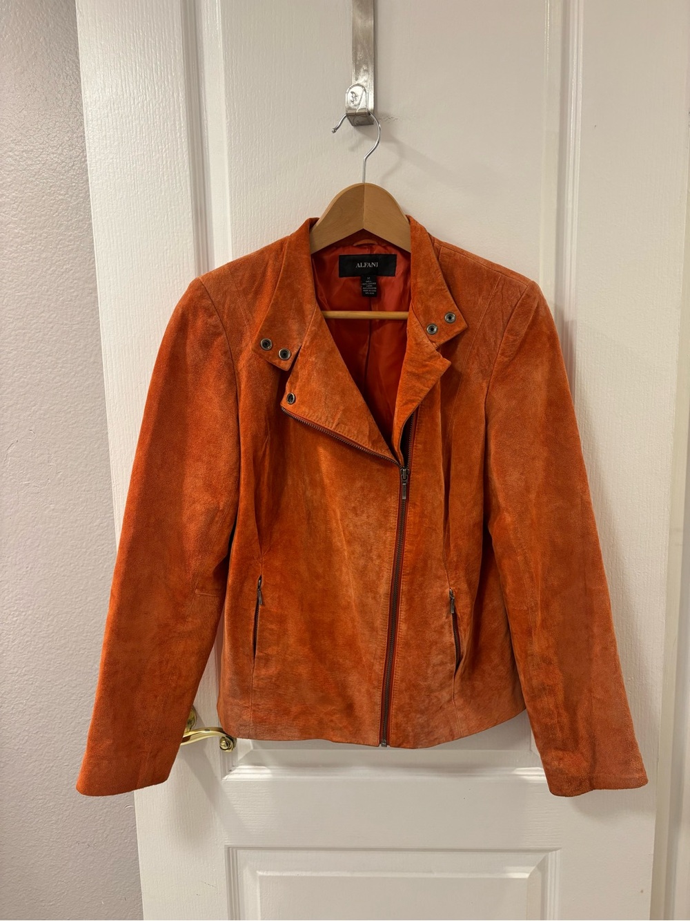 Alfani Orange Suede Classic Moto Jacket Retro Chic Bikercore Rocker Y2K Style M
